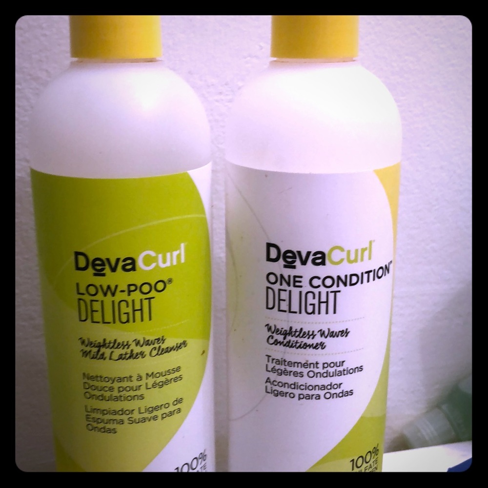 Set of DevaCurl LowPoo and DeLight conditioner.